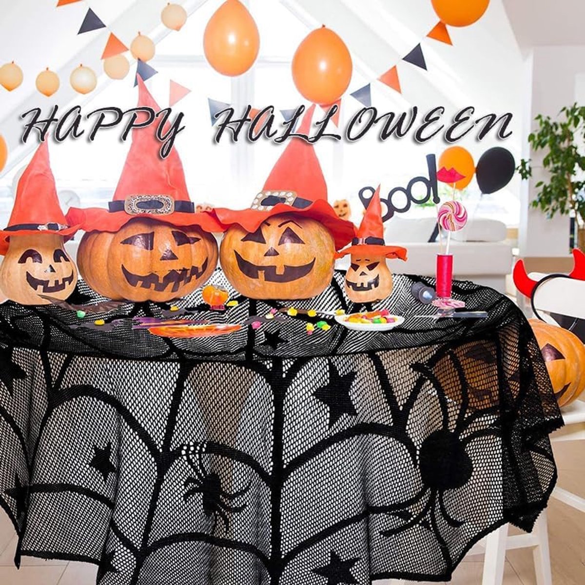 Tablecloth - 102 cm - Halloween tablecloth - table runner - round tablecloth - Halloween table decoration - black round lace spiderweb tablecloth - Interior decoration - lace tablecloth - Halloween party ornament - for Kitchen, Dining Table, Party Supplie - Image 5