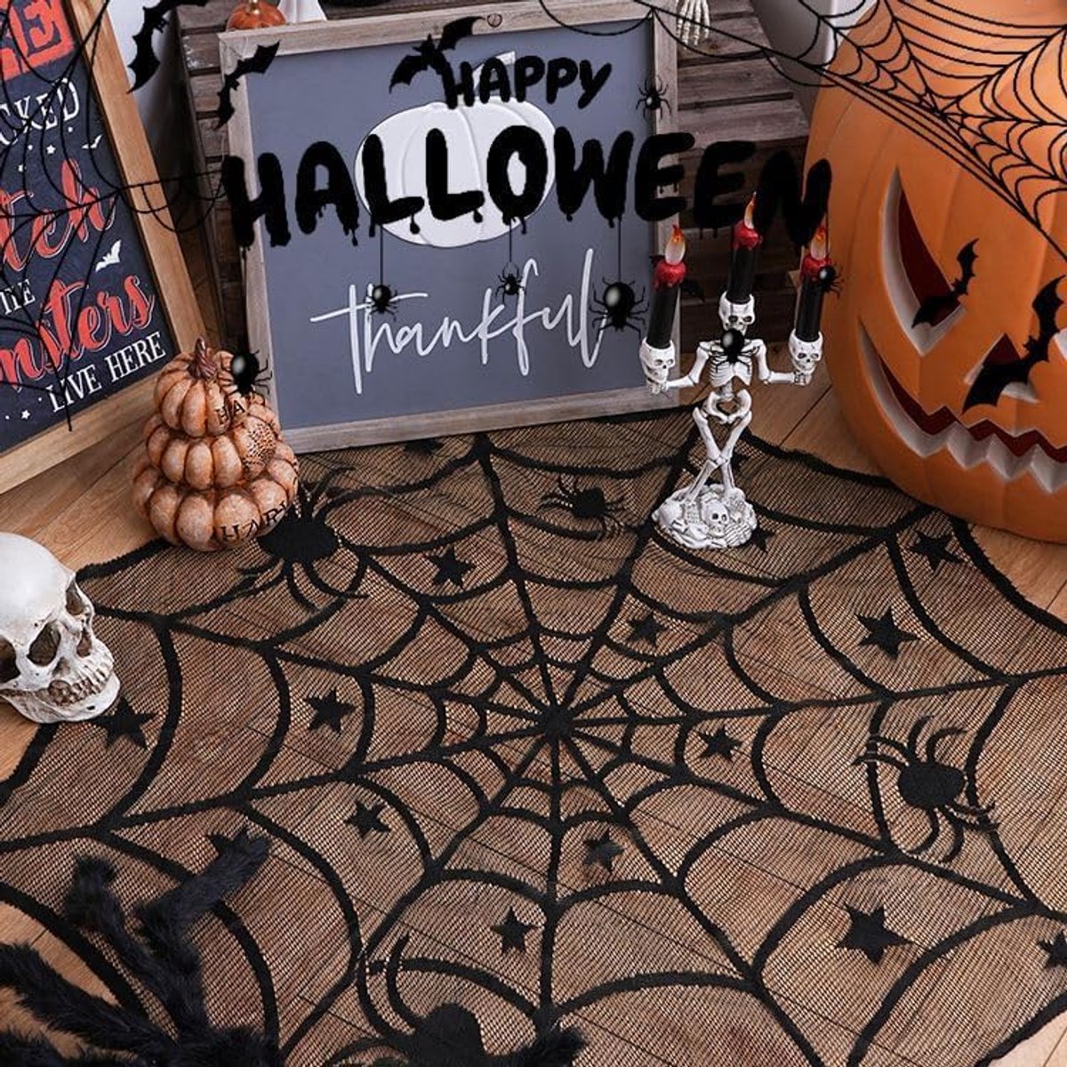 Tablecloth - 102 cm - Halloween tablecloth - table runner - round tablecloth - Halloween table decoration - black round lace spiderweb tablecloth - Interior decoration - lace tablecloth - Halloween party ornament - for Kitchen, Dining Table, Party Supplie - Image 6