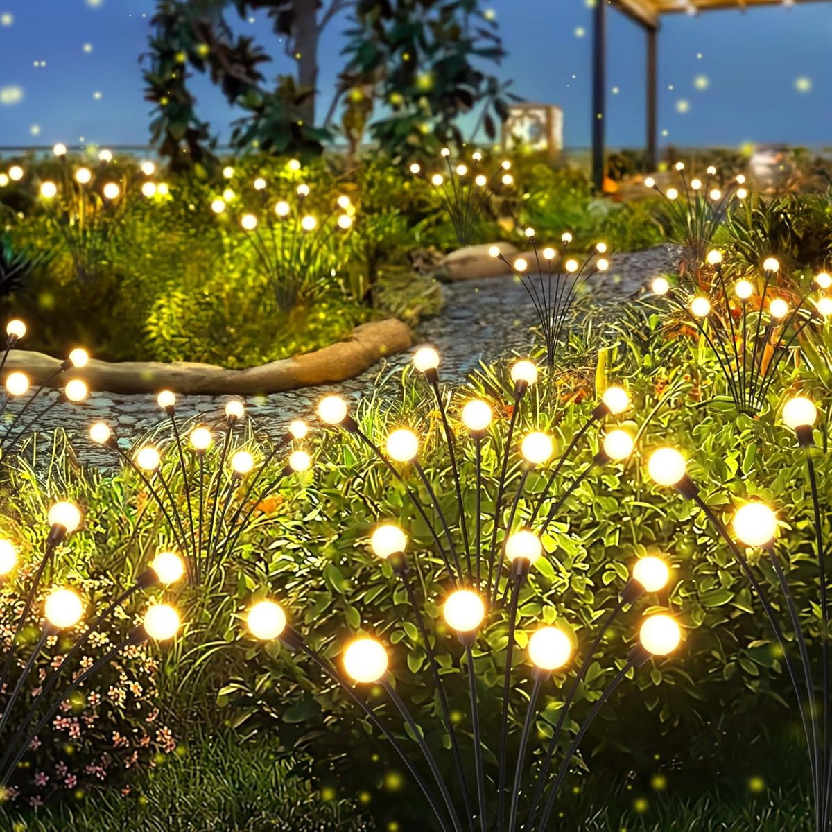Solar Garden Lighting - Solar Lights Outdoor - 4 Pack 32 LED Oscillating Solar Garden Lights - Solar Garden Lamp - Fireflies - Firefly Light for Outdoor Decorations - Solar Garden Lighting - Solar Energy - Waterproof - Garden Torch - Garden Lantern - Image 1