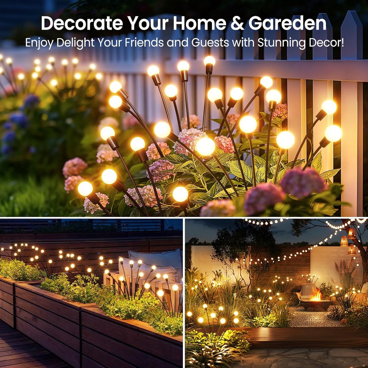 Solar Garden Lighting - Solar Lights Outdoor - 4 Pack 32 LED Oscillating Solar Garden Lights - Solar Garden Lamp - Fireflies - Firefly Light for Outdoor Decorations - Solar Garden Lighting - Solar Energy - Waterproof - Garden Torch - Garden Lantern - Image 3