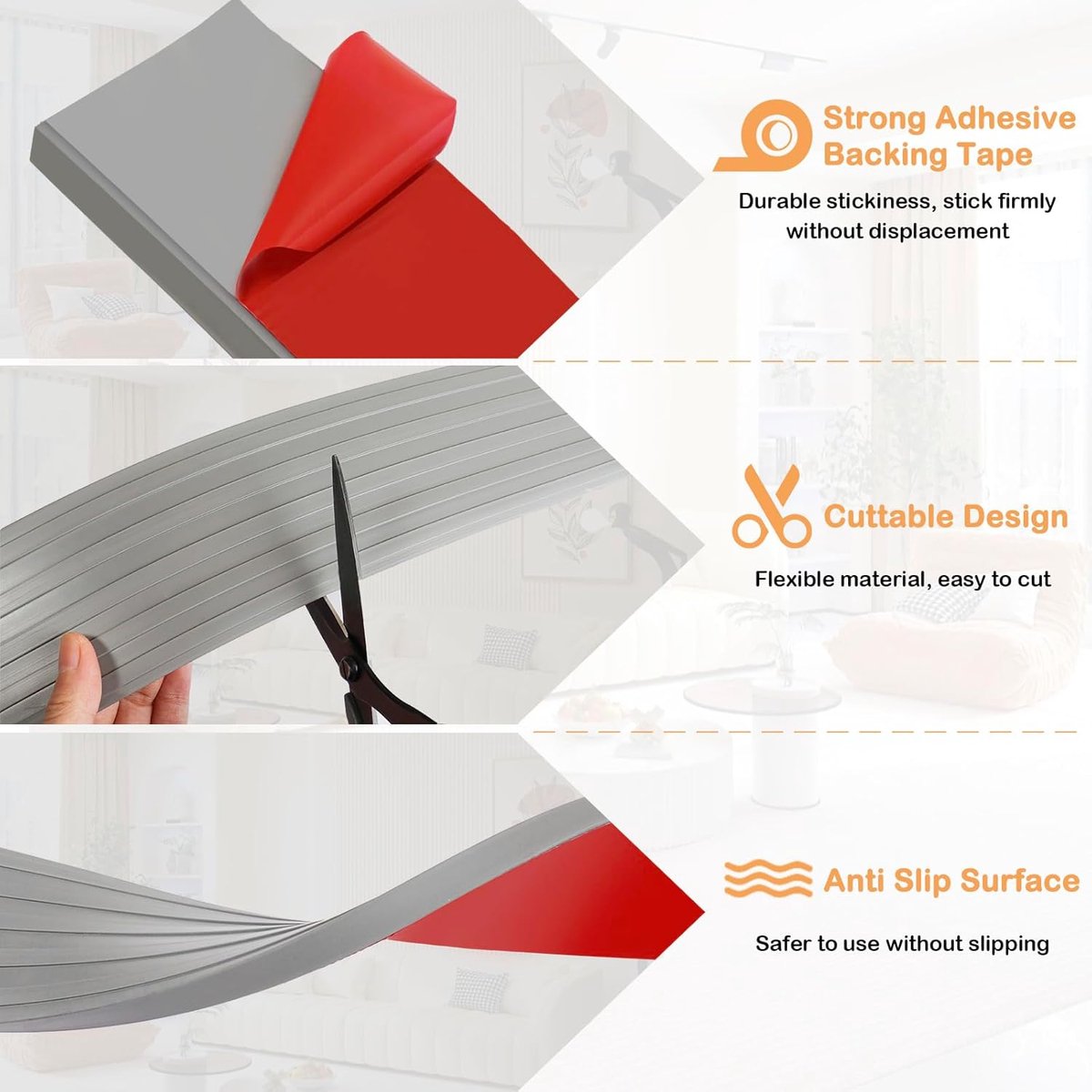 Threshold ramp - 1 m*10mm*50mm - Rubber threshold aid - Threshold ramps - Driveway ramp - Threshold ramps for doors - Loading ramp - Threshold plate - Anti-slip - self-adhesive rubber threshold ramp - for wheelchairs, strollers and scooters - grey - Image 3