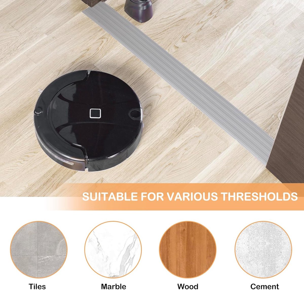 Threshold ramp - 1 m*10mm*50mm - Rubber threshold aid - Threshold ramps - Driveway ramp - Threshold ramps for doors - Loading ramp - Threshold plate - Anti-slip - self-adhesive rubber threshold ramp - for wheelchairs, strollers and scooters - grey - Image 6