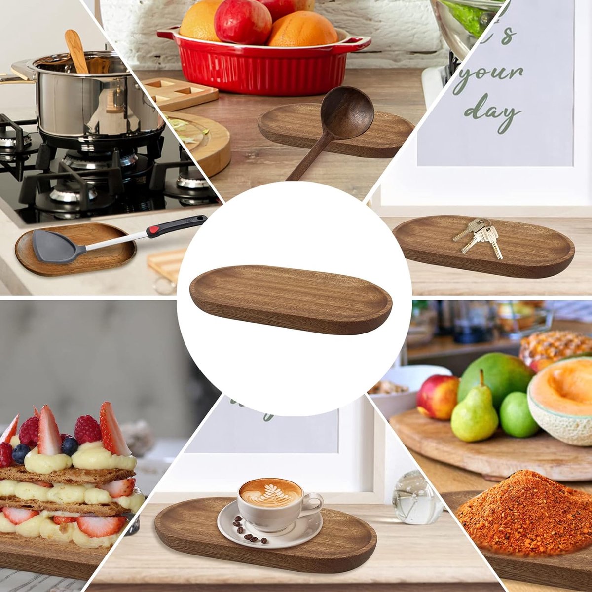 Cutlery Holder - 18*10 cm - Tray - Kitchen Spoon Holder - natural retro wooden kitchen spoon holder - kitchen utensil holder - wooden plates - wooden pallets - for the countertop - for spatulas, spoons, tongs and other kitchen utensils - brown - Image 2