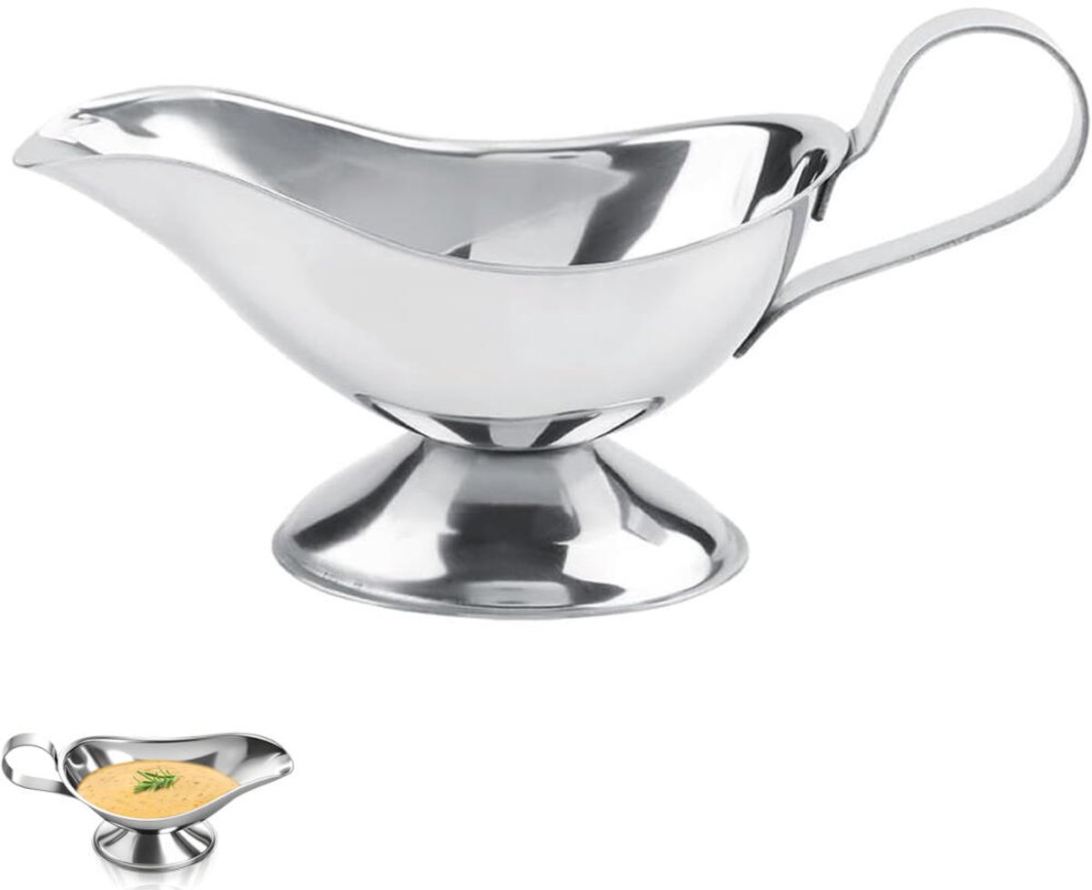Gravy boat - 1 piece - Sauce boat - Sauciere - Dipping bowls - stainless steel sauce boat - with pouring spout and handle - serving dish - kitchen utensil - for salad dressings, coffee, milk, broth and black pepper - 14*6*5.3 cm - silver - Image 1