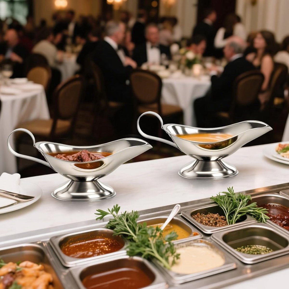 Gravy boat - 1 piece - Sauce boat - Sauciere - Dipping bowls - stainless steel sauce boat - with pouring spout and handle - serving dish - kitchen utensil - for salad dressings, coffee, milk, broth and black pepper - 14*6*5.3 cm - silver - Image 2