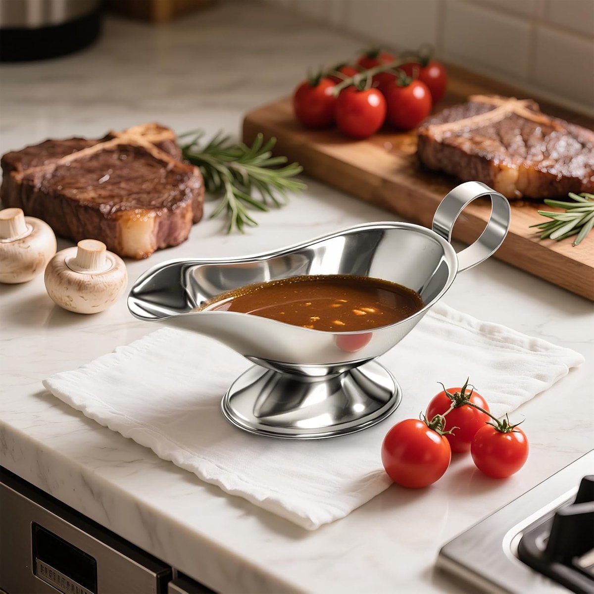 Gravy boat - 1 piece - Sauce boat - Sauciere - Dipping bowls - stainless steel sauce boat - with pouring spout and handle - serving dish - kitchen utensil - for salad dressings, coffee, milk, broth and black pepper - 14*6*5.3 cm - silver - Image 6