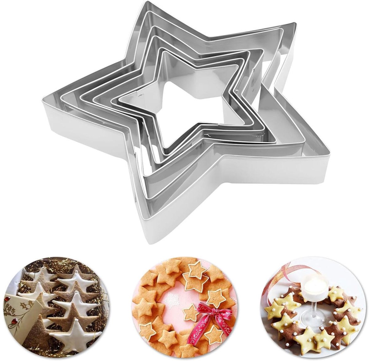 pieces - Cooking rings - star-shaped cookie mold - star-shaped cookie cutters - loaf pan - small cookie cutters - dessert rings - cake rings - baking molds - molds - for baking and cooking cakes, mousses, and desserts - silver - Image 1