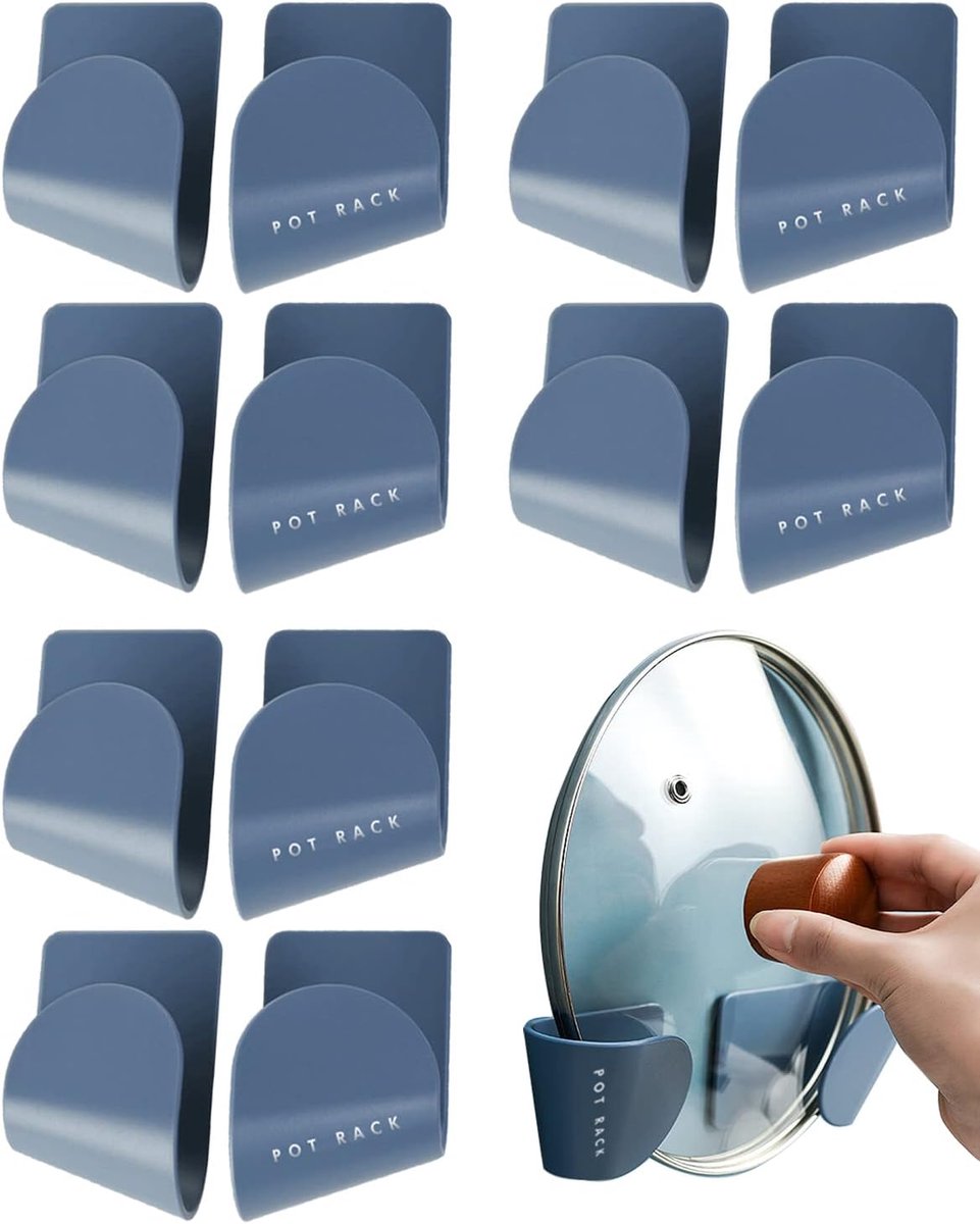 Pot Lid Holder - Lid Holder - 6 Pieces - Lid Storage Rack - Adjustable - Kitchen Cabinet Organizer - Pot Lid Organizer - Adjustable Wall Mount Pot Lid Holder Cabinet Door - Cabinet Door Lid Organizer - Save More Space - Durable - Blue - Image 1