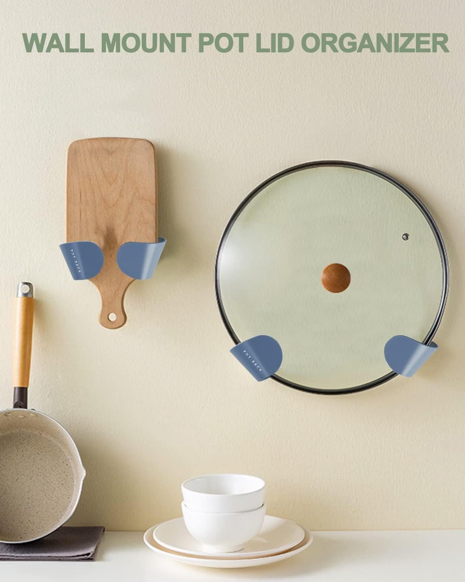 Pot Lid Holder - Lid Holder - 6 Pieces - Lid Storage Rack - Adjustable - Kitchen Cabinet Organizer - Pot Lid Organizer - Adjustable Wall Mount Pot Lid Holder Cabinet Door - Cabinet Door Lid Organizer - Save More Space - Durable - Blue - Image 2