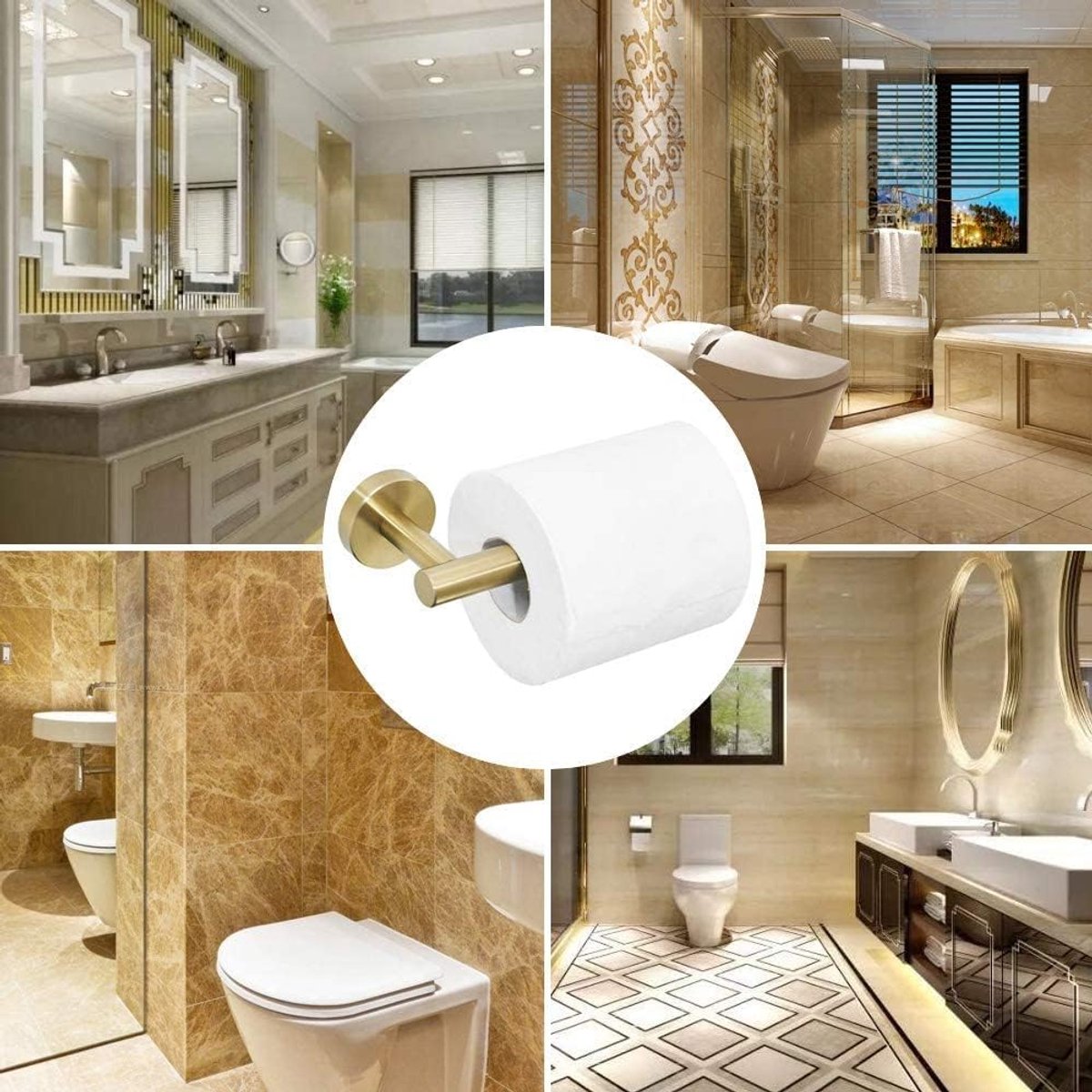 Wall-mounted toilet roll holder - Paper towel holder - waterproof - rustproof - 304 stainless steel toilet roll holder for bathroom - with screws - bathroom accessories - 163*80*47 mm - gold - Image 5