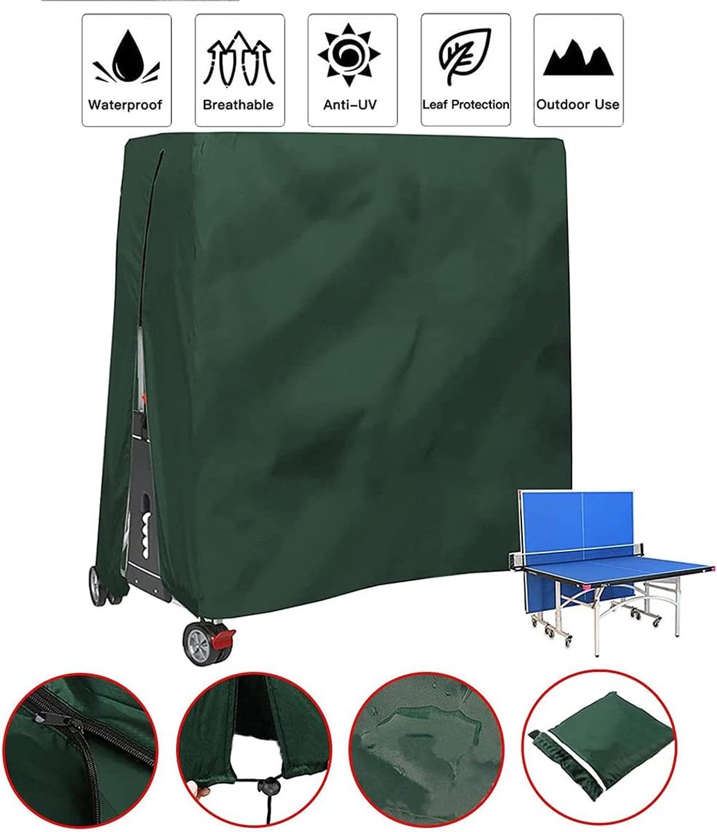 210D Waterproof Table Tennis Table Cover - Table Tennis Table Cover - Waterproof, windproof and UV-resistant - Dustproof - Table Tennis Table Protector - Protective Cover - Foldable Table Tennis Table Cover for Indoor and Outdoor Use - Green - 165×70×185c - Image 2