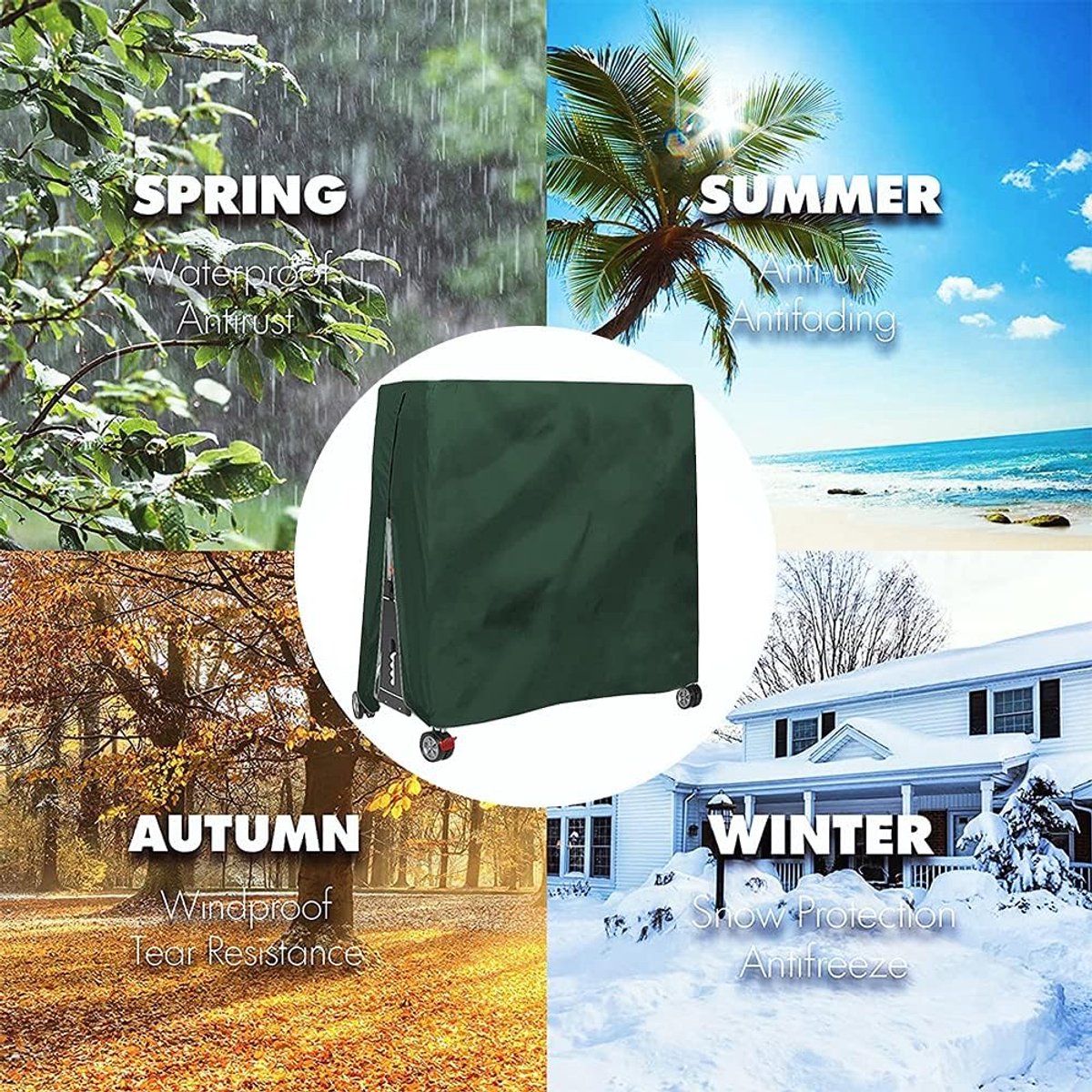210D Waterproof Table Tennis Table Cover - Table Tennis Table Cover - Waterproof, windproof and UV-resistant - Dustproof - Table Tennis Table Protector - Protective Cover - Foldable Table Tennis Table Cover for Indoor and Outdoor Use - Green - 165×70×185c - Image 3