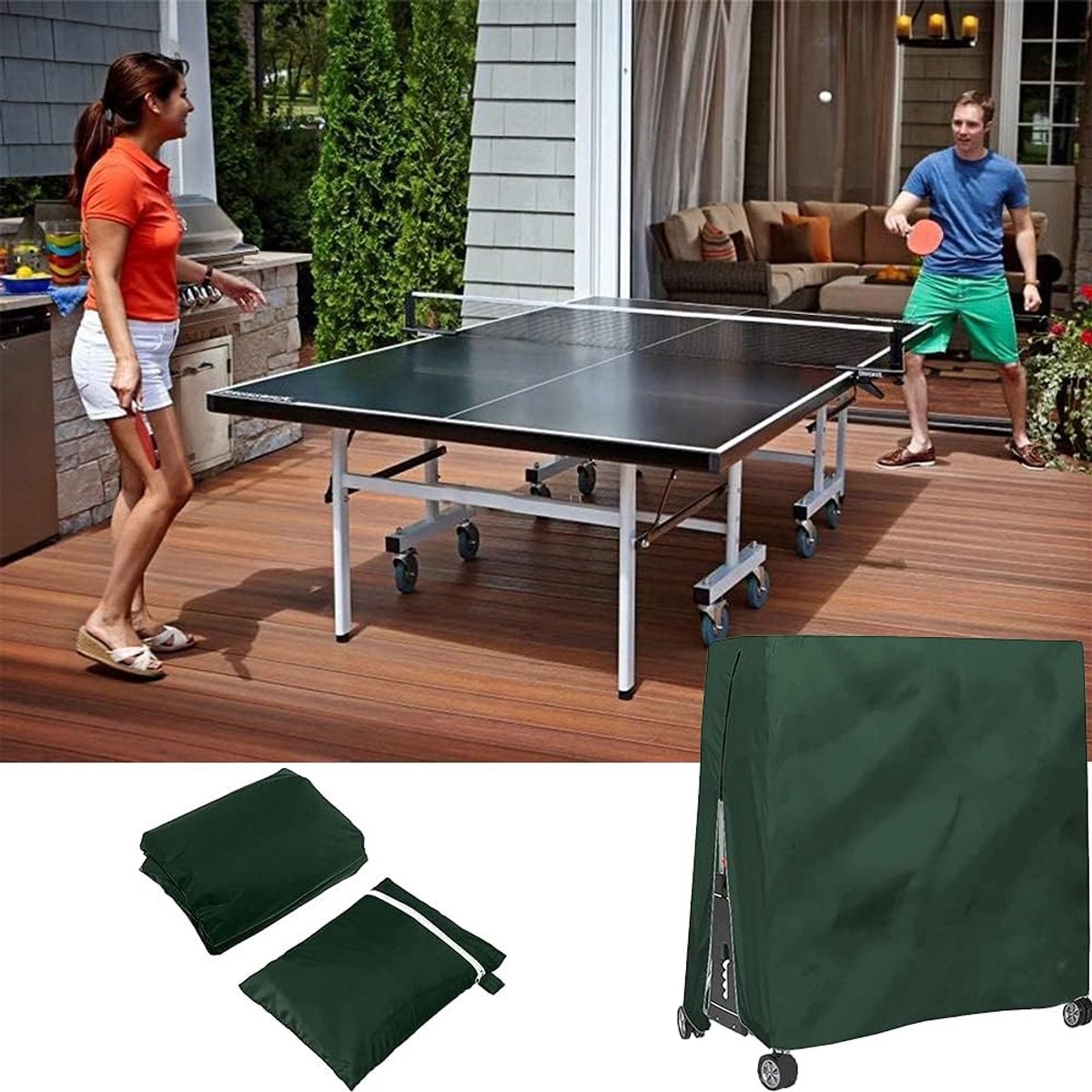 210D Waterproof Table Tennis Table Cover - Table Tennis Table Cover - Waterproof, windproof and UV-resistant - Dustproof - Table Tennis Table Protector - Protective Cover - Foldable Table Tennis Table Cover for Indoor and Outdoor Use - Green - 165×70×185c - Image 6