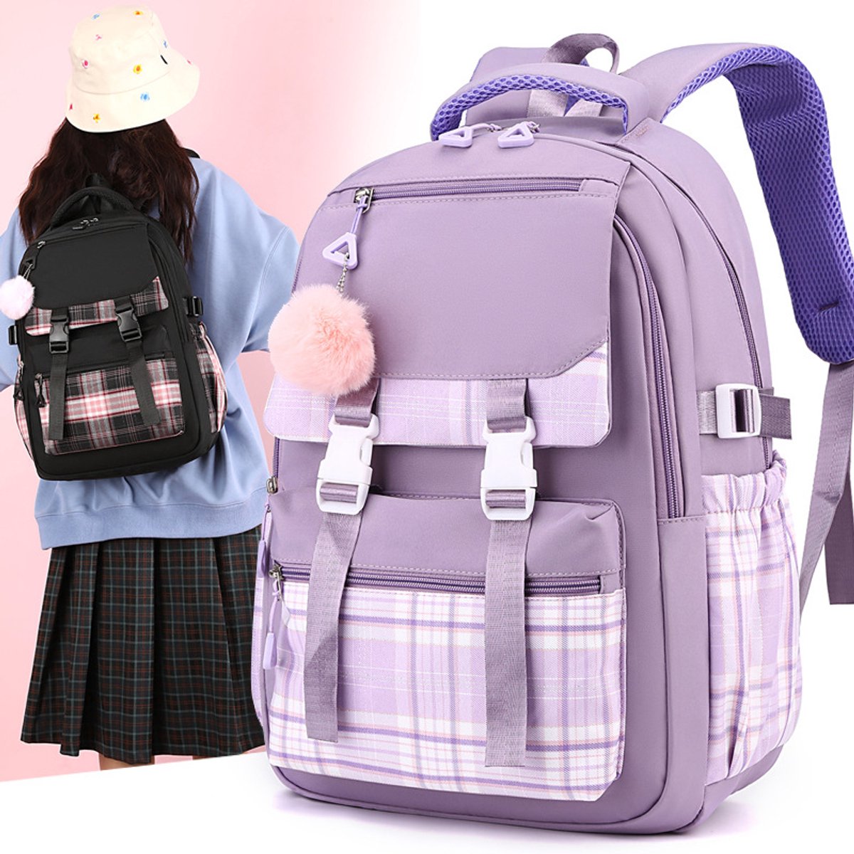 Girls School Student School Bag Outdoor Backpack - Youth school bag - Backpack - Pink - Luxury Backpack - Laptop bag - School bag - Backpack - Rucksack - Large Women's Backpack - Waterproof Women's Travel Backpack - Rucksack - Teenagers - with Laptop Comp - Image 2