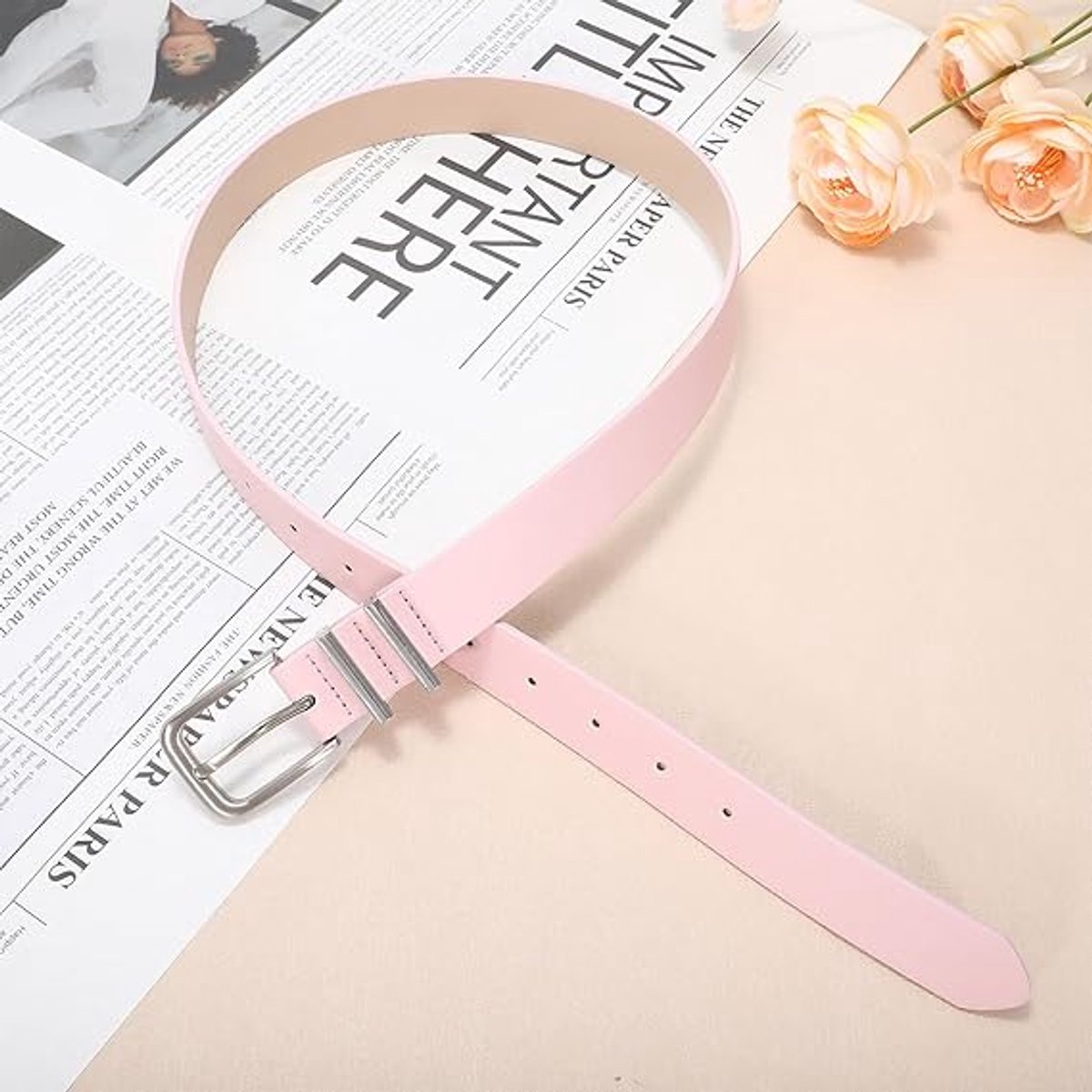Belt - women's belt - Stylish retro - Trouser belt - Women - Adjustable Unisex Belt - 110cm - leather - women's belts for jeans dresses trousers women's leather waist belt with gold buckle - 110 CM - Pink - Image 4