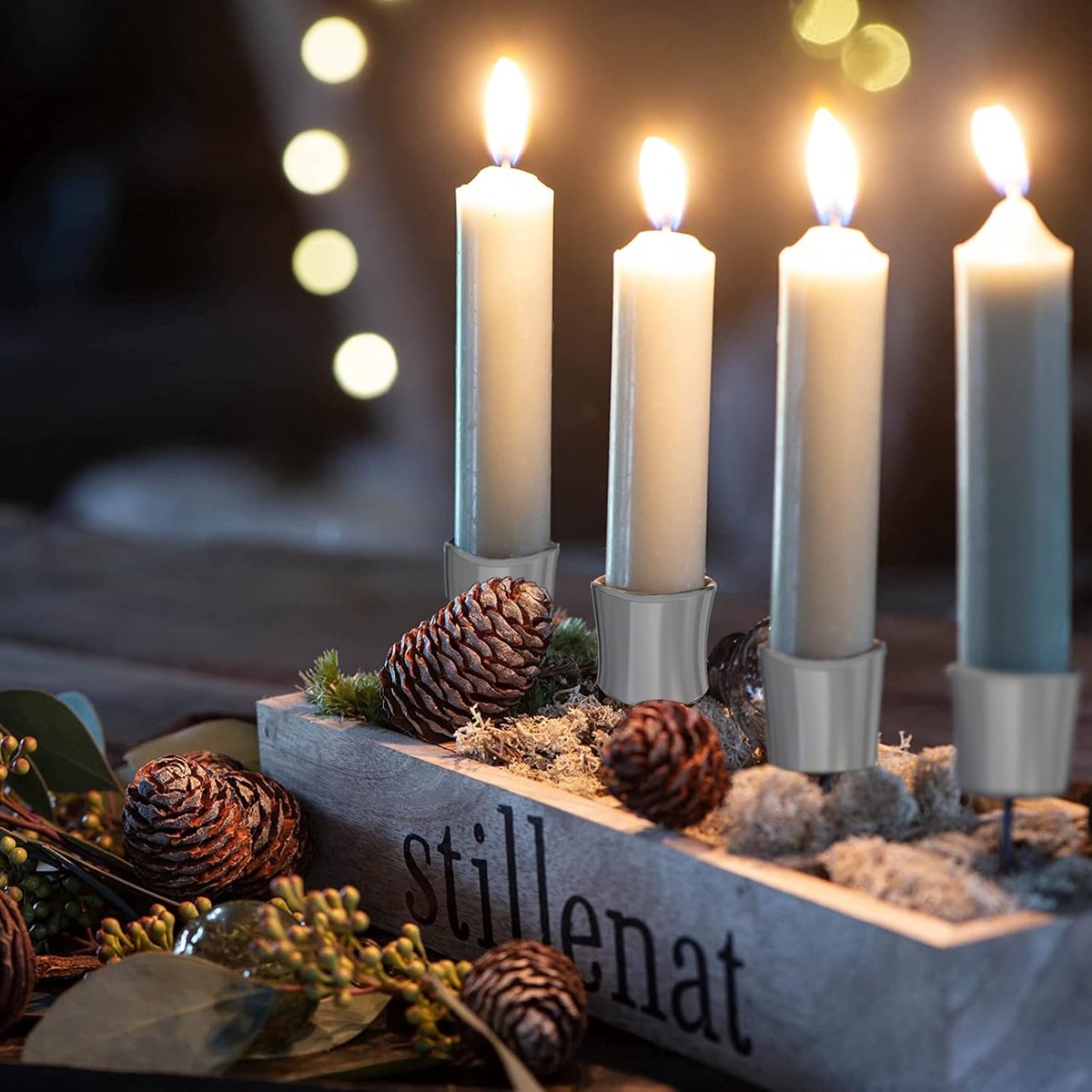 4 pieces - Candle holder - candle holder - candlestick - Christmas wreath candle holders - metal candlestick - Christmas decorations - home decoration - candle accessories - 2.5*2.5*11 cm - white - Image 2