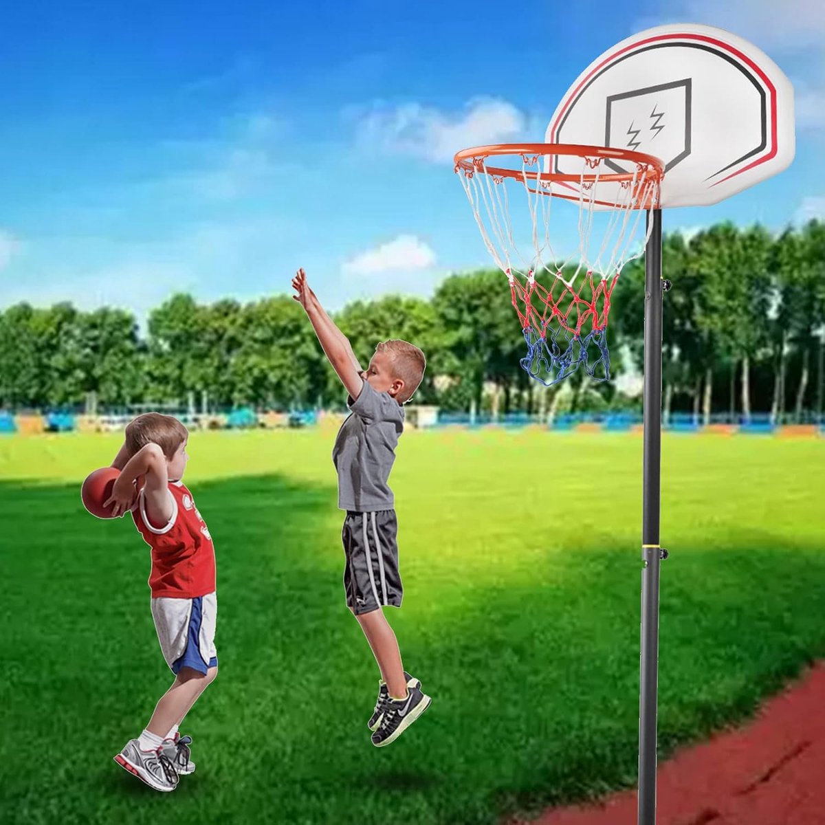 4 pieces - Basketball net - heavy-duty basketball nets - basketball net replacement set - portable basketball net - suitable for school sports fields, indoor and outdoor basketball - 50 cm - white, red and blue - Image 2