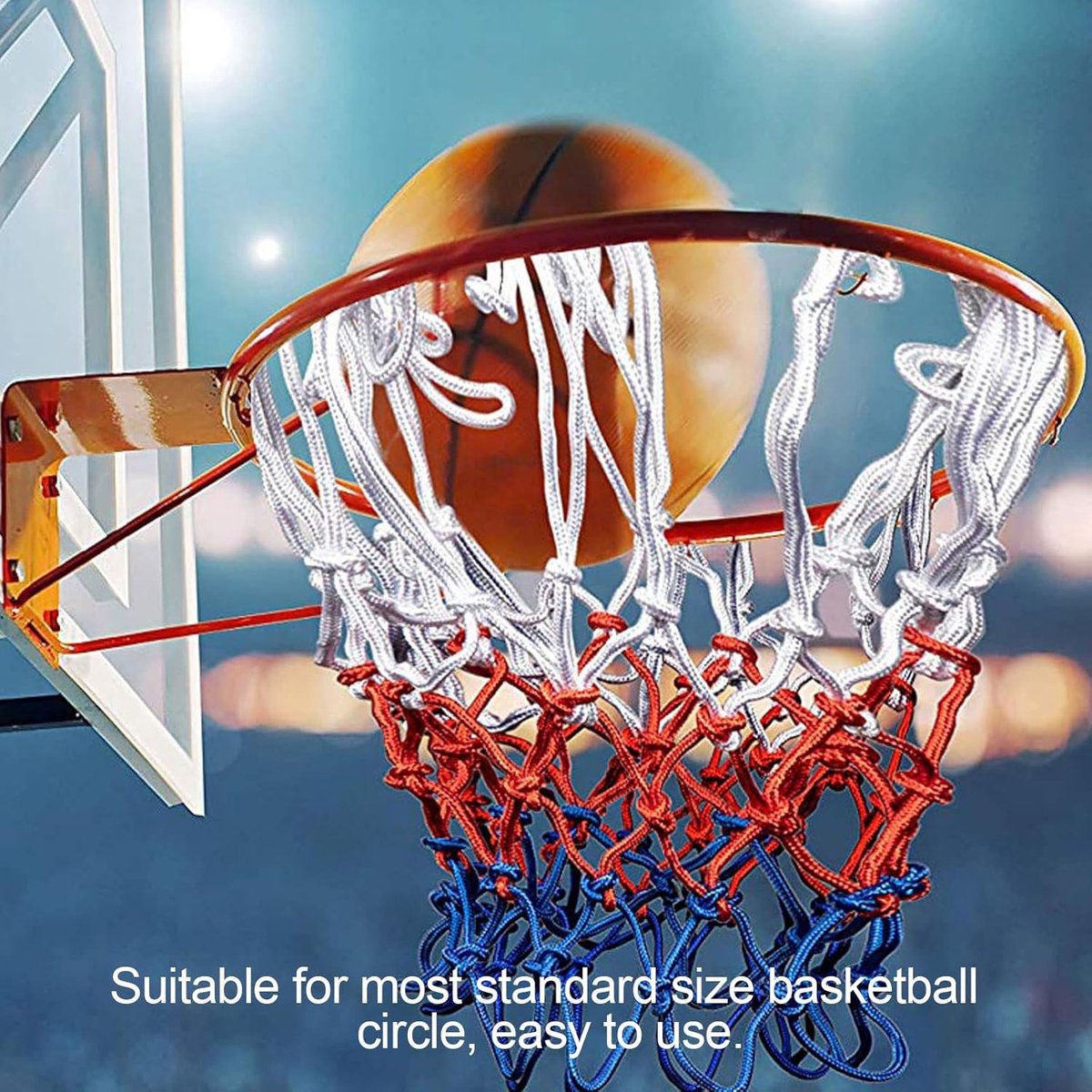 4 pieces - Basketball net - heavy-duty basketball nets - basketball net replacement set - portable basketball net - suitable for school sports fields, indoor and outdoor basketball - 50 cm - white, red and blue - Image 4