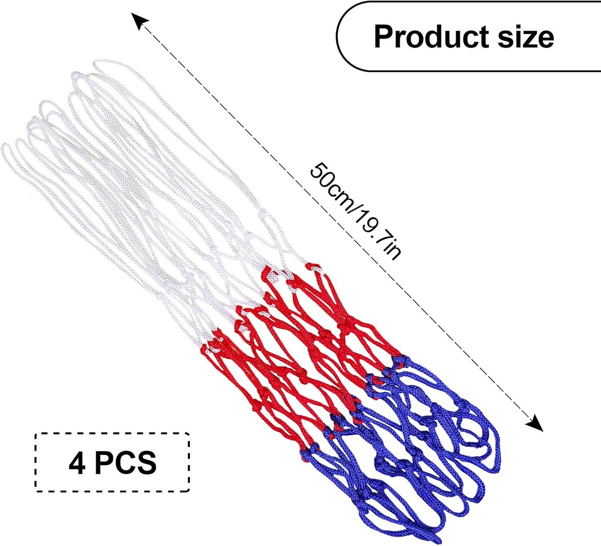 4 pieces - Basketball net - heavy-duty basketball nets - basketball net replacement set - portable basketball net - suitable for school sports fields, indoor and outdoor basketball - 50 cm - white, red and blue - Image 5