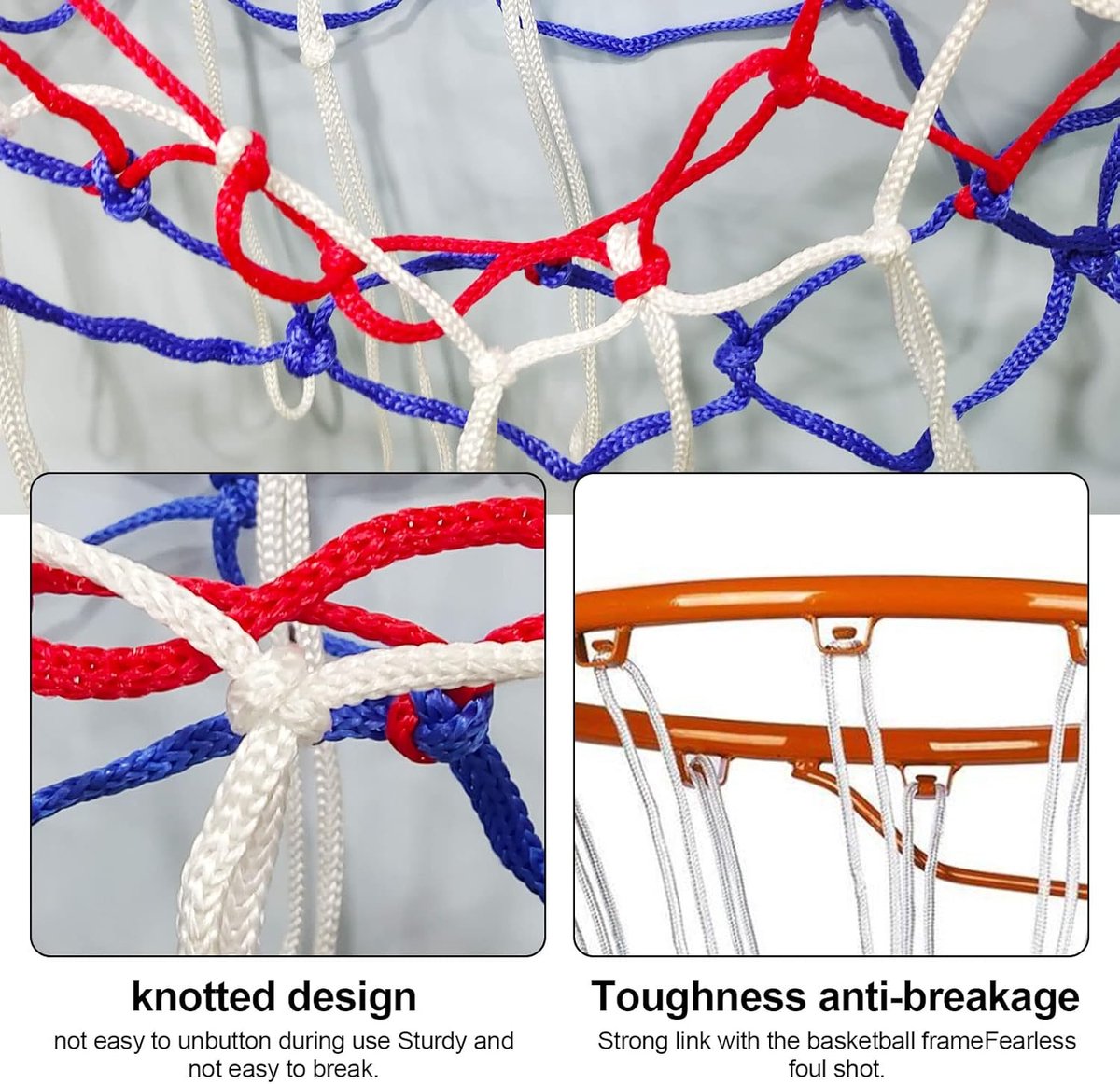 4 pieces - Basketball net - heavy-duty basketball nets - basketball net replacement set - portable basketball net - suitable for school sports fields, indoor and outdoor basketball - 50 cm - white, red and blue - Image 6