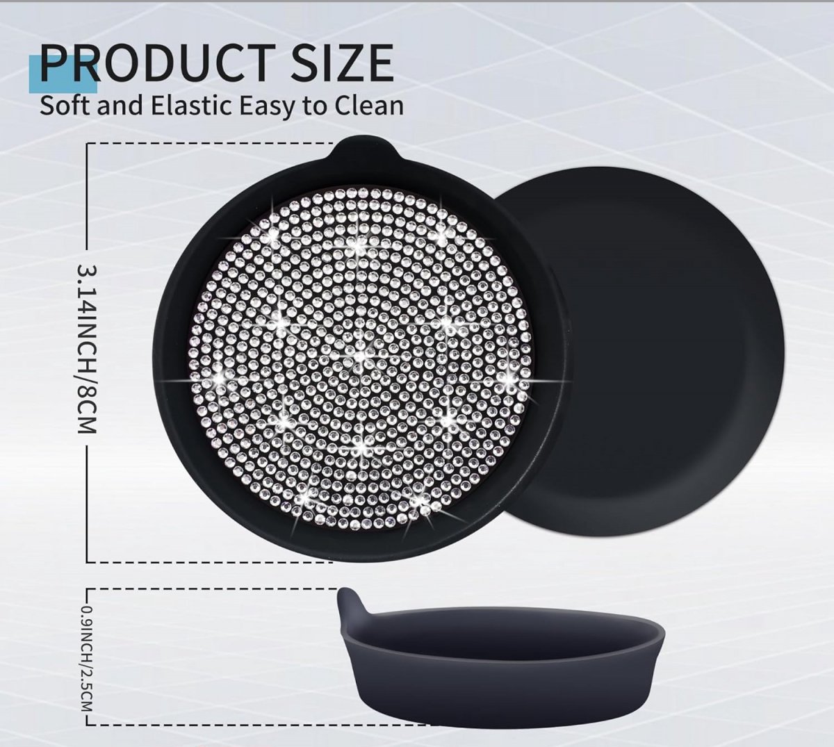 pieces - Coasters - Non-slip coasters - Car Cup Coaster - Universal non-slip cup holders - Bling Crystal Rhinestone - Car interior accessories - black full rhinestone - 7*7 cm - Image 5