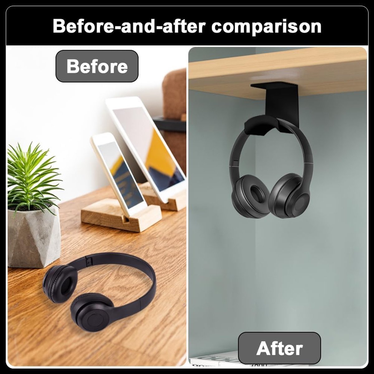 2-Piece Headphone Stand - Headset Hanger - Hook - Headphone Stand - Headset Holder - for gaming headsets - Headset Stand - Wall - headphone stand - non-slip and wear-resistant - for desks and computer tables - Adhesive - black - Image 3