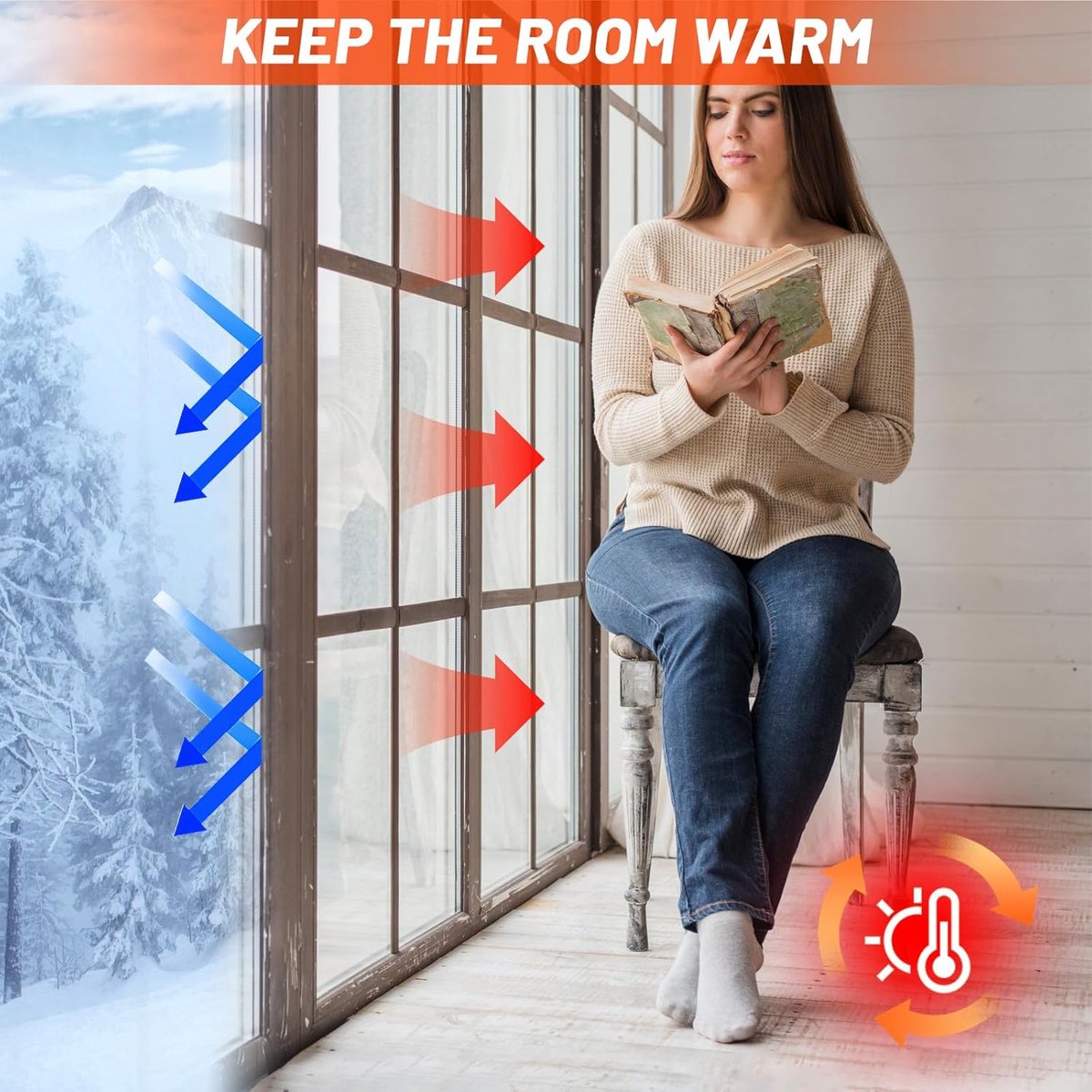 Window Film - Thermal Insulation for Windows - Window Film Insulation Sealing Set - Winter Window Insulation Set - Window Insulation Film - Winter Insulation Window Covering Set - Self-Adhesive - with Velcro - for windows and skylights - transparent - 160 - Image 4