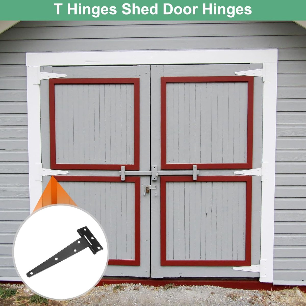 pieces - T-hinge for door - with screws - 6 inch - shed door hinge - T-door hinge - T-hinges - T-hinge - exterior door hinges - for wooden fences, sheds, cabinets and windows - black - 6.4*25 cm - Image 2