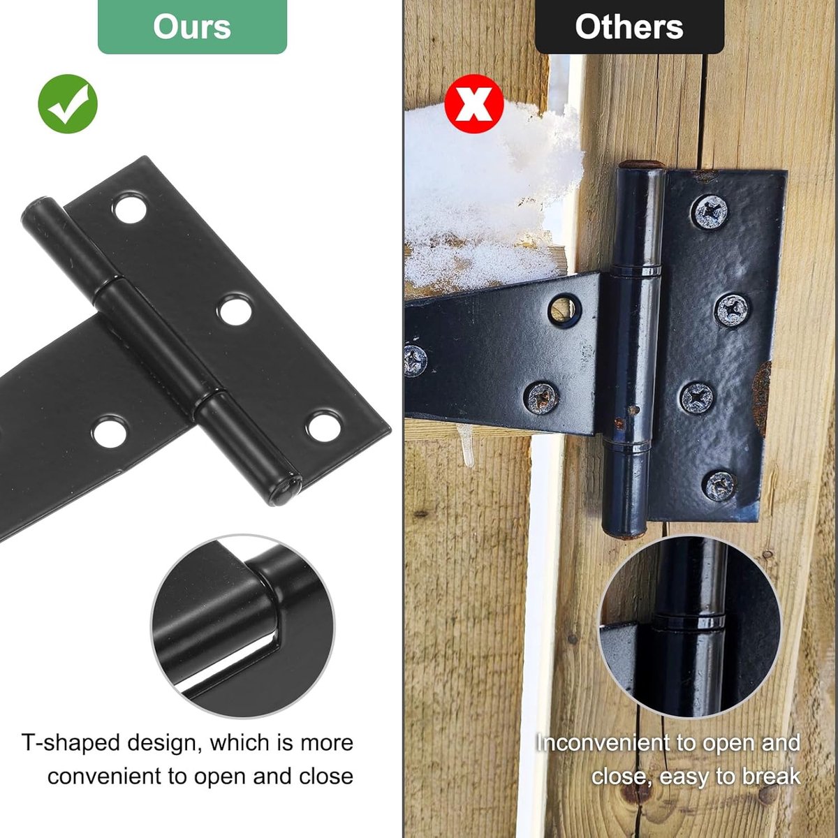 pieces - T-hinge for door - with screws - 6 inch - shed door hinge - T-door hinge - T-hinges - T-hinge - exterior door hinges - for wooden fences, sheds, cabinets and windows - black - 6.4*25 cm - Image 3