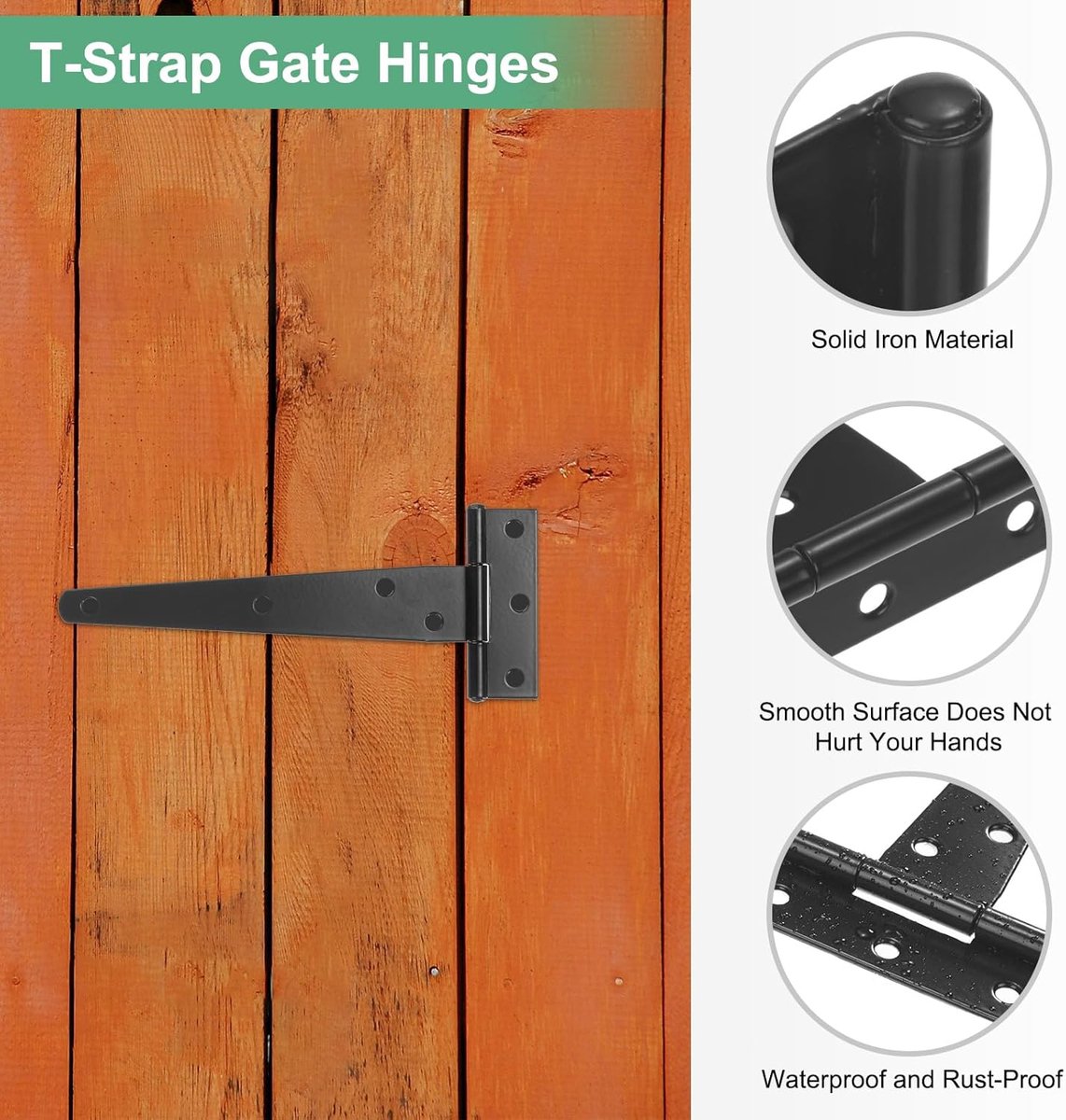 pieces - T-hinge for door - with screws - 6 inch - shed door hinge - T-door hinge - T-hinges - T-hinge - exterior door hinges - for wooden fences, sheds, cabinets and windows - black - 6.4*25 cm - Image 6