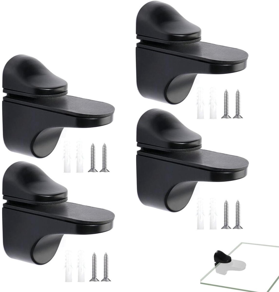4 pieces - Glass clamp - Glass shelf brackets - Adjustable - Glass shelf bracket - fishmouth glass clip - wall mounting bracket - zinc alloy - furniture accessories - hardware accessories - with screws - for shelves of 3-20 mm thickness - 56*24*50 mm - bl - Image 1