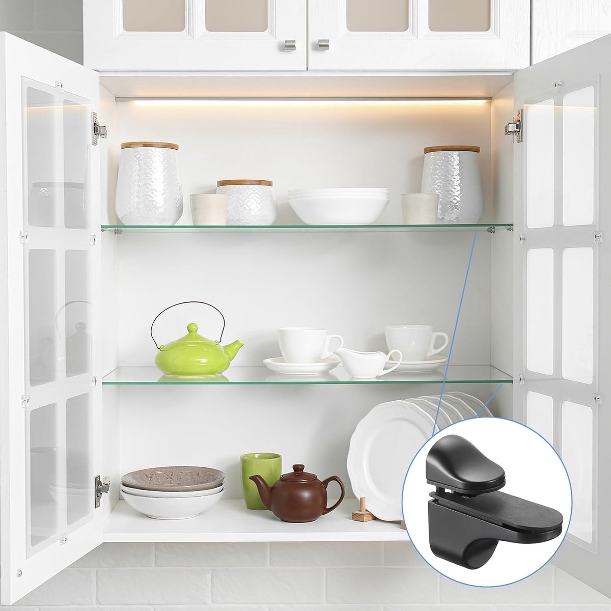 4 pieces - Glass clamp - Glass shelf brackets - Adjustable - Glass shelf bracket - fishmouth glass clip - wall mounting bracket - zinc alloy - furniture accessories - hardware accessories - with screws - for shelves of 3-20 mm thickness - 56*24*50 mm - bl - Image 2