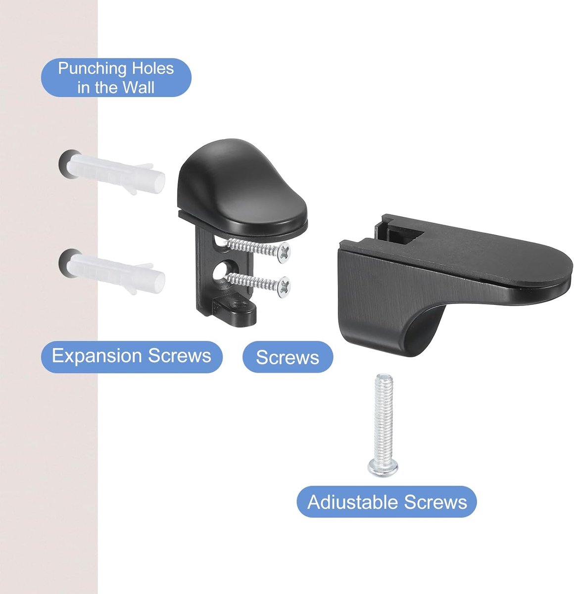 4 pieces - Glass clamp - Glass shelf brackets - Adjustable - Glass shelf bracket - fishmouth glass clip - wall mounting bracket - zinc alloy - furniture accessories - hardware accessories - with screws - for shelves of 3-20 mm thickness - 56*24*50 mm - bl - Image 6