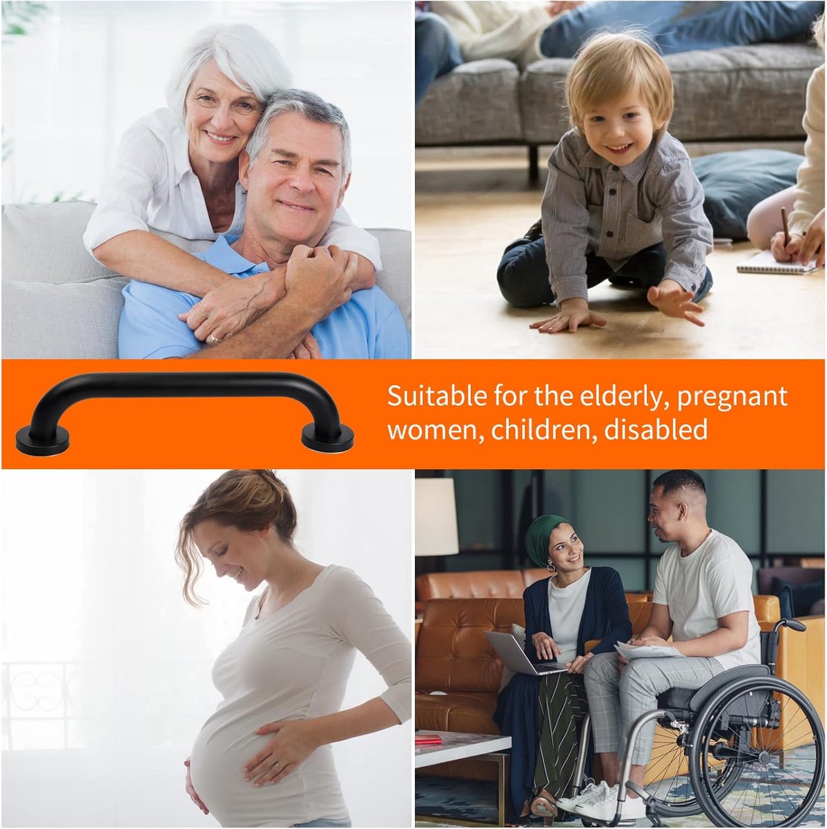 2 pieces - Armrest - 30*5 cm - Bathtub Grip - handle for the elderly - stainless steel railing - safety railings - non-slip shower grip - wall-mounted stainless steel handle - for the elderly, bathroom, kitchen - black - Image 4