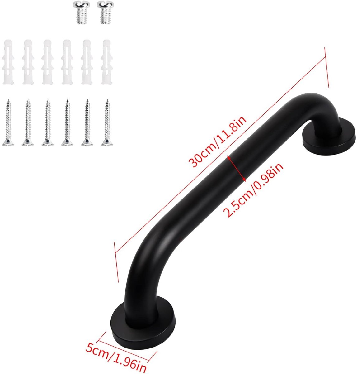 2 pieces - Armrest - 30*5 cm - Bathtub Grip - handle for the elderly - stainless steel railing - safety railings - non-slip shower grip - wall-mounted stainless steel handle - for the elderly, bathroom, kitchen - black - Image 5