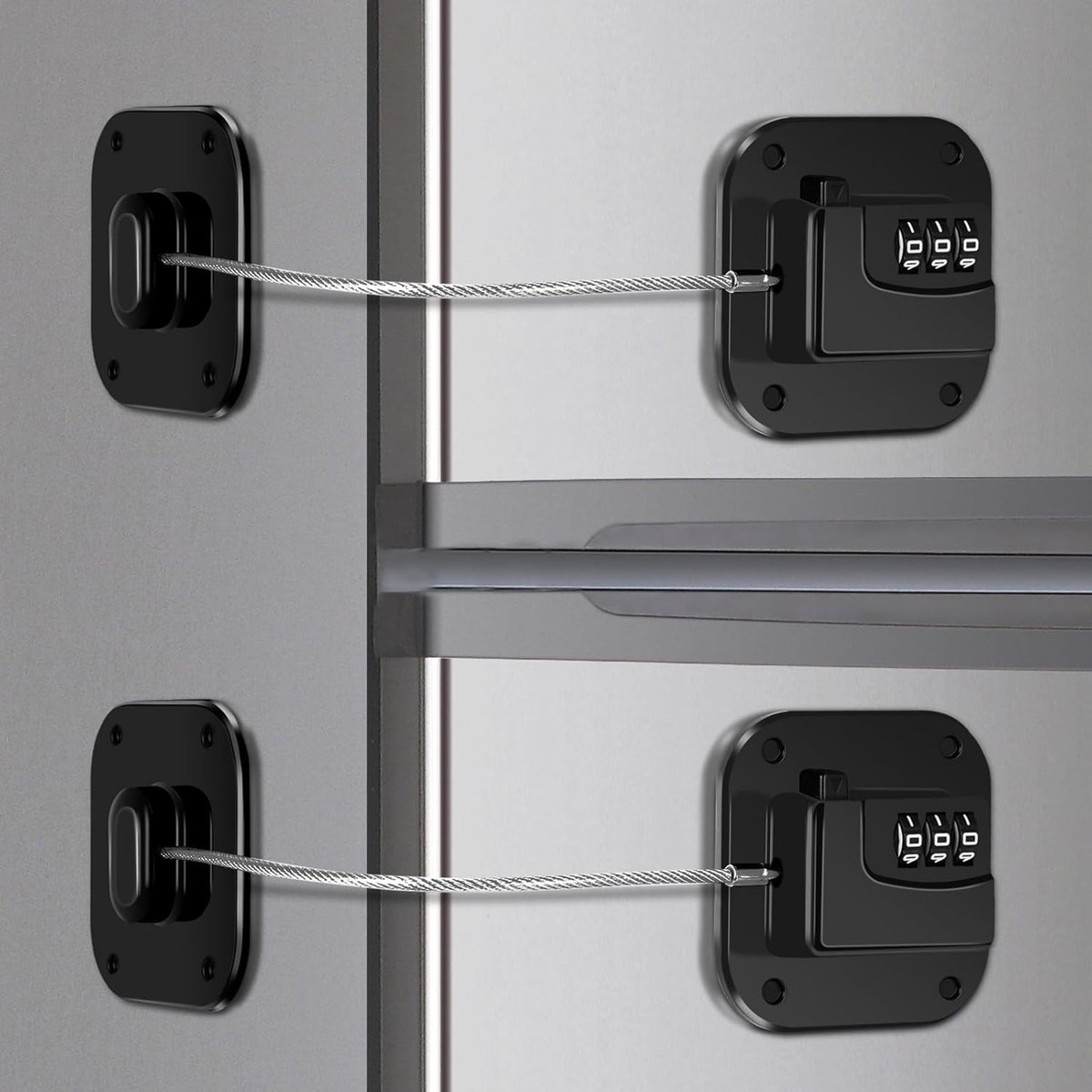 2-Piece Refrigerator Lock - Combination Lock - Self-Adhesive Refrigerator Lock - Safety Lock - Easy Installation No Keys Needed - For Children, Toddlers, and Adults - For Refrigerator, Cabinets & Drawers, Oven, Windows - Child Safety - Black - Image 1