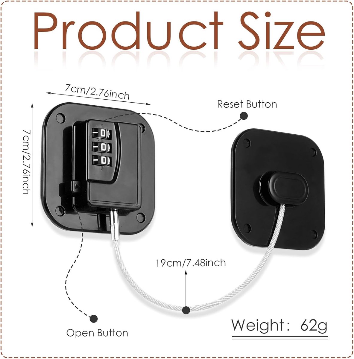 2-Piece Refrigerator Lock - Combination Lock - Self-Adhesive Refrigerator Lock - Safety Lock - Easy Installation No Keys Needed - For Children, Toddlers, and Adults - For Refrigerator, Cabinets & Drawers, Oven, Windows - Child Safety - Black - Image 6