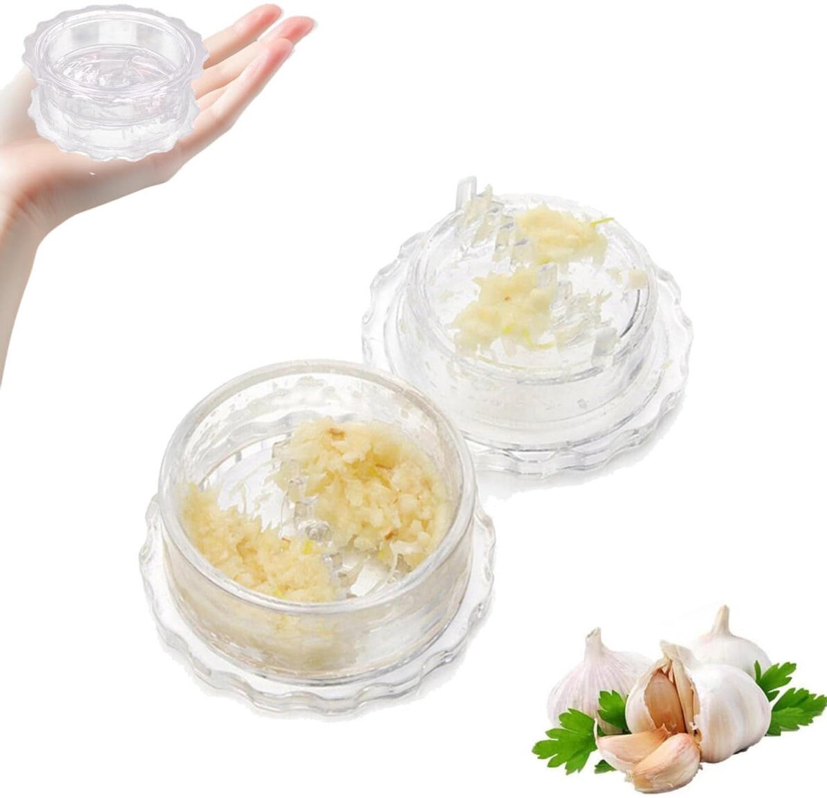Garlic mill - Garlic twister - Garlic press - Ginger press - Garlic Press - Spice mill - garlic tool - manual garlic press - with storage jar - quick meal preparation - kitchen utensils - kitchen tools - 8*8*4 cm - transparent - Image 1