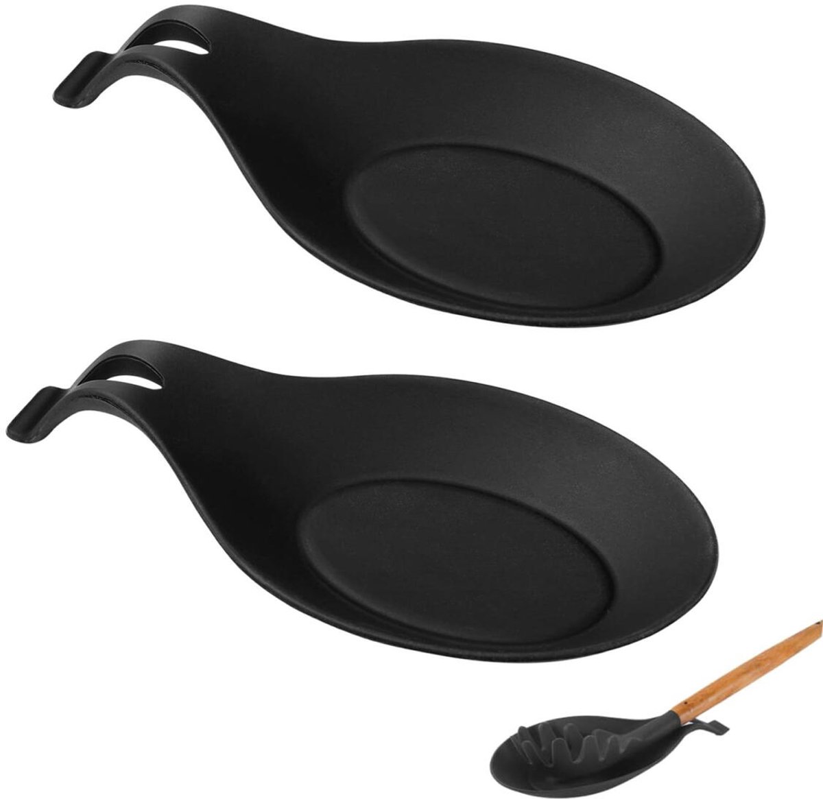 2 pieces - Spoon holder - Spoon rest - Spoon mat - Kitchen spoon holder - Kitchen utensil holder - Kitchen utensils - multifunctional spoon holder - for storing spatulas, ladles and cutlery - for kitchen, home, dining room - 20*10 cm - black - Image 1