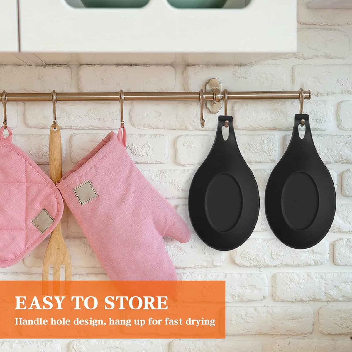 2 pieces - Spoon holder - Spoon rest - Spoon mat - Kitchen spoon holder - Kitchen utensil holder - Kitchen utensils - multifunctional spoon holder - for storing spatulas, ladles and cutlery - for kitchen, home, dining room - 20*10 cm - black - Image 3