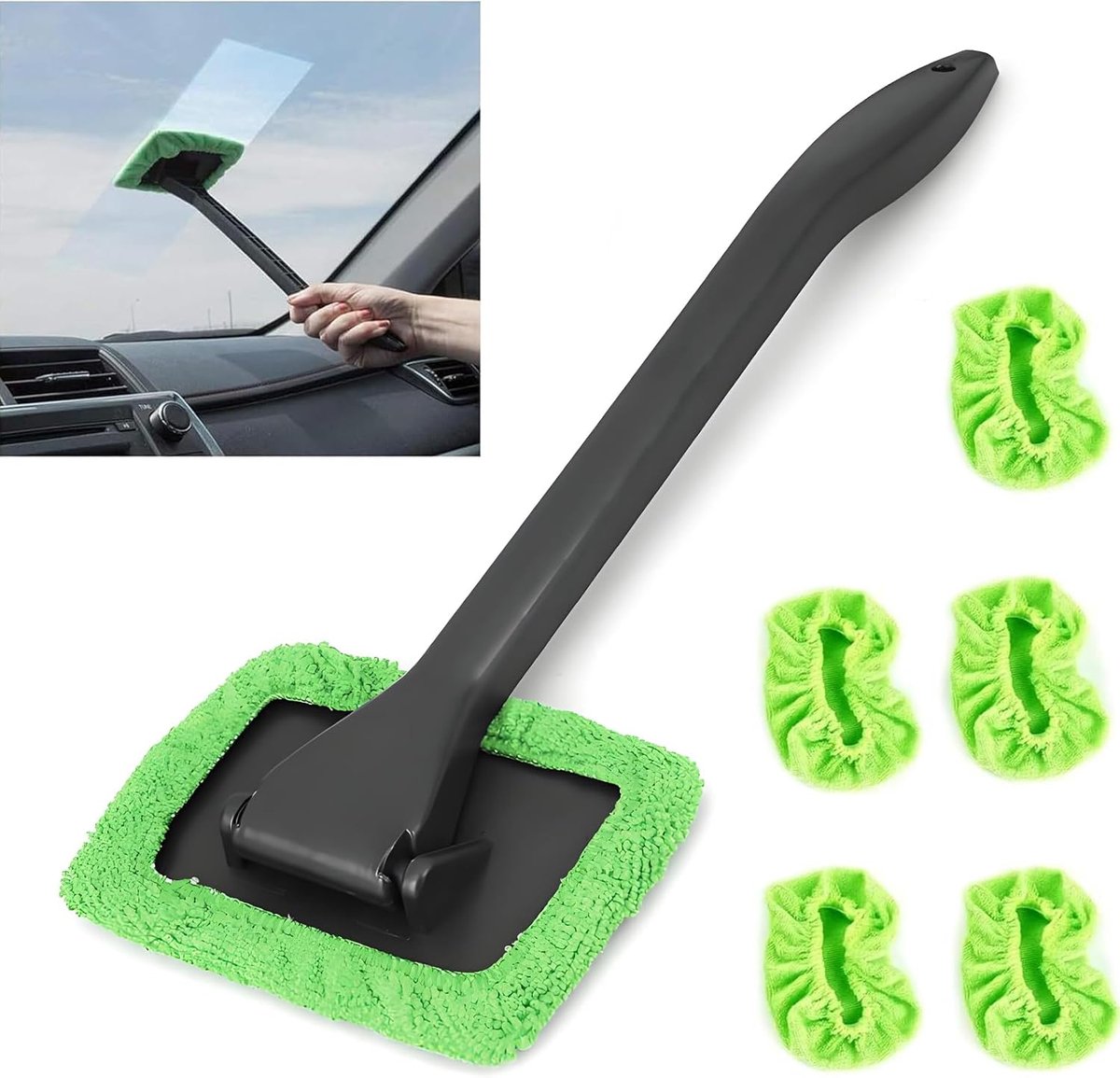 Window Squeegee - Car Cleaning Supplies - Window Washer - Windshield Cleaning Tool with 5 Reusable Towels - Car Window Squeegee - Car Interior Window Cleaning Tools - Car Wash Brushes - Window Squeegee - Image 1