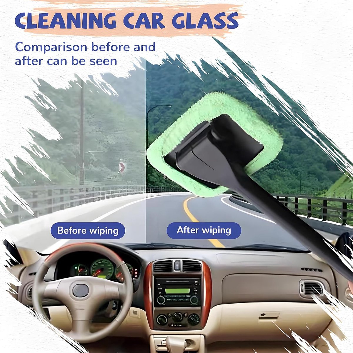 Window Squeegee - Car Cleaning Supplies - Window Washer - Windshield Cleaning Tool with 5 Reusable Towels - Car Window Squeegee - Car Interior Window Cleaning Tools - Car Wash Brushes - Window Squeegee - Image 2