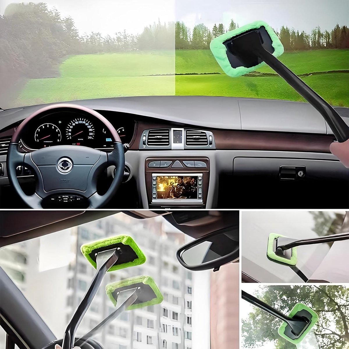 Window Squeegee - Car Cleaning Supplies - Window Washer - Windshield Cleaning Tool with 5 Reusable Towels - Car Window Squeegee - Car Interior Window Cleaning Tools - Car Wash Brushes - Window Squeegee - Image 3