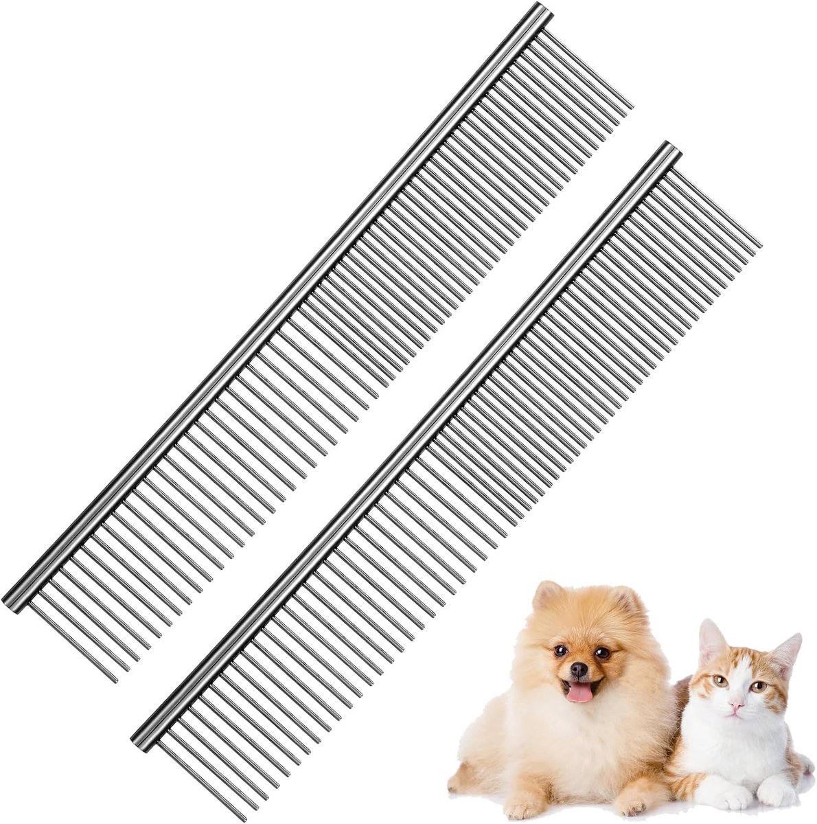 Dog Comb Long Hair Brush Steel Comb for Pet Care Tangle Removal Knots - Set of 2 - Image 1