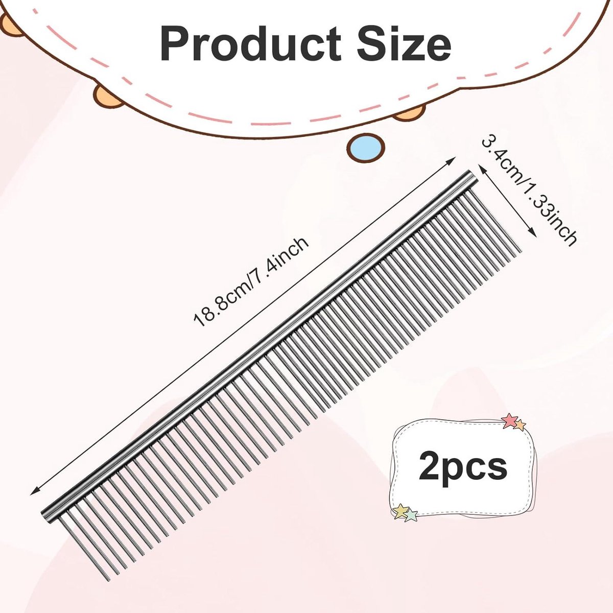 Dog Comb Long Hair Brush Steel Comb for Pet Care Tangle Removal Knots - Set of 2 - Image 2