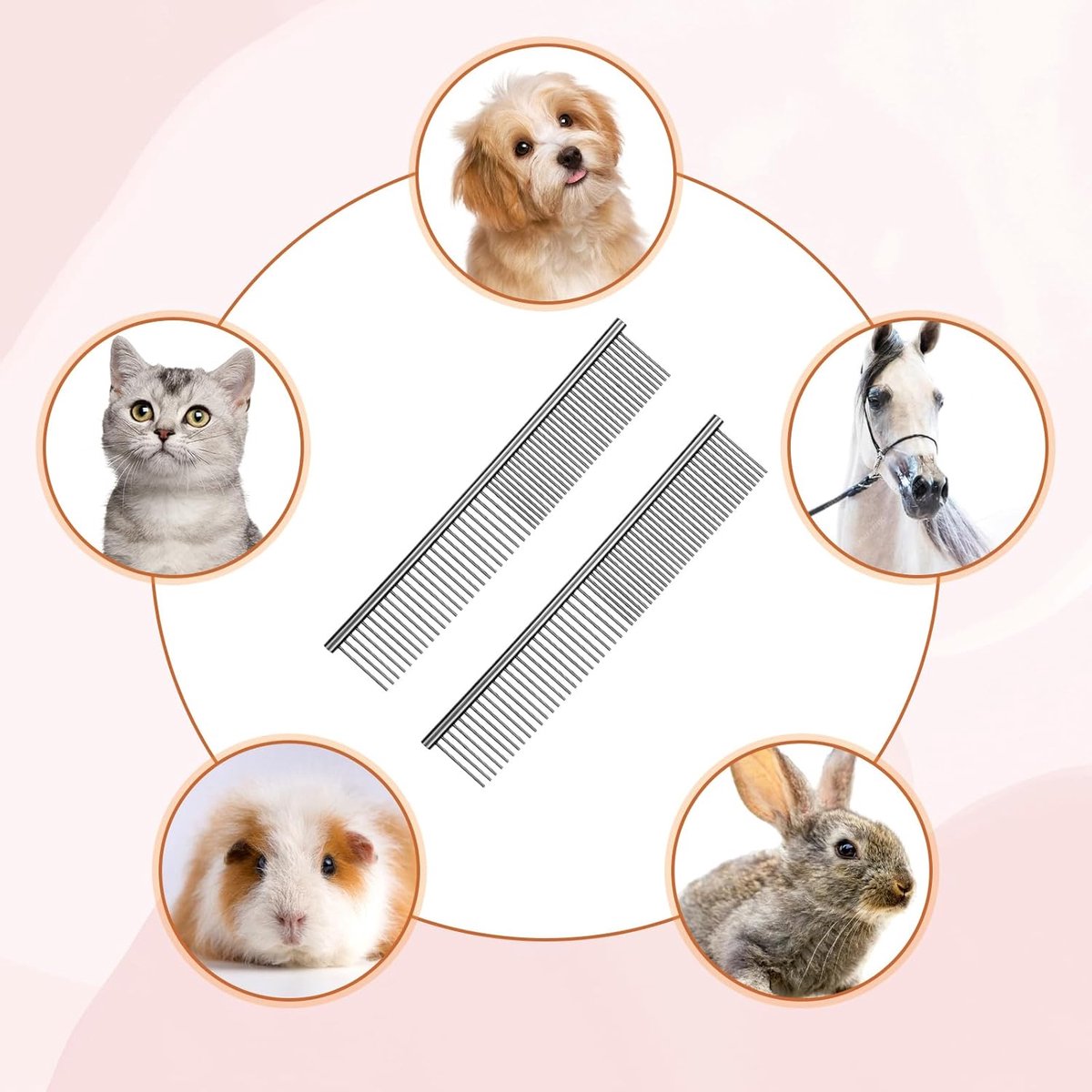 Dog Comb Long Hair Brush Steel Comb for Pet Care Tangle Removal Knots - Set of 2 - Image 5