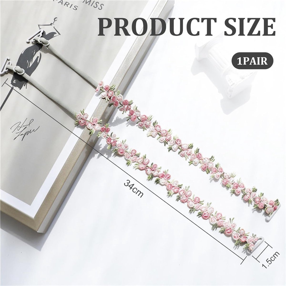 bra straps - 1 pair - replacement bra straps for women - elastic bra shoulder straps with floral pattern and lace - lace floral bra straps - non-slip bra straps - adjustable elastic shoulder pads - Image 3