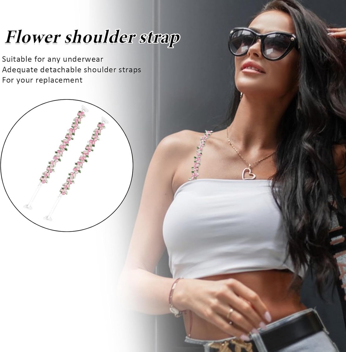 bra straps - 1 pair - replacement bra straps for women - elastic bra shoulder straps with floral pattern and lace - lace floral bra straps - non-slip bra straps - adjustable elastic shoulder pads - Image 5