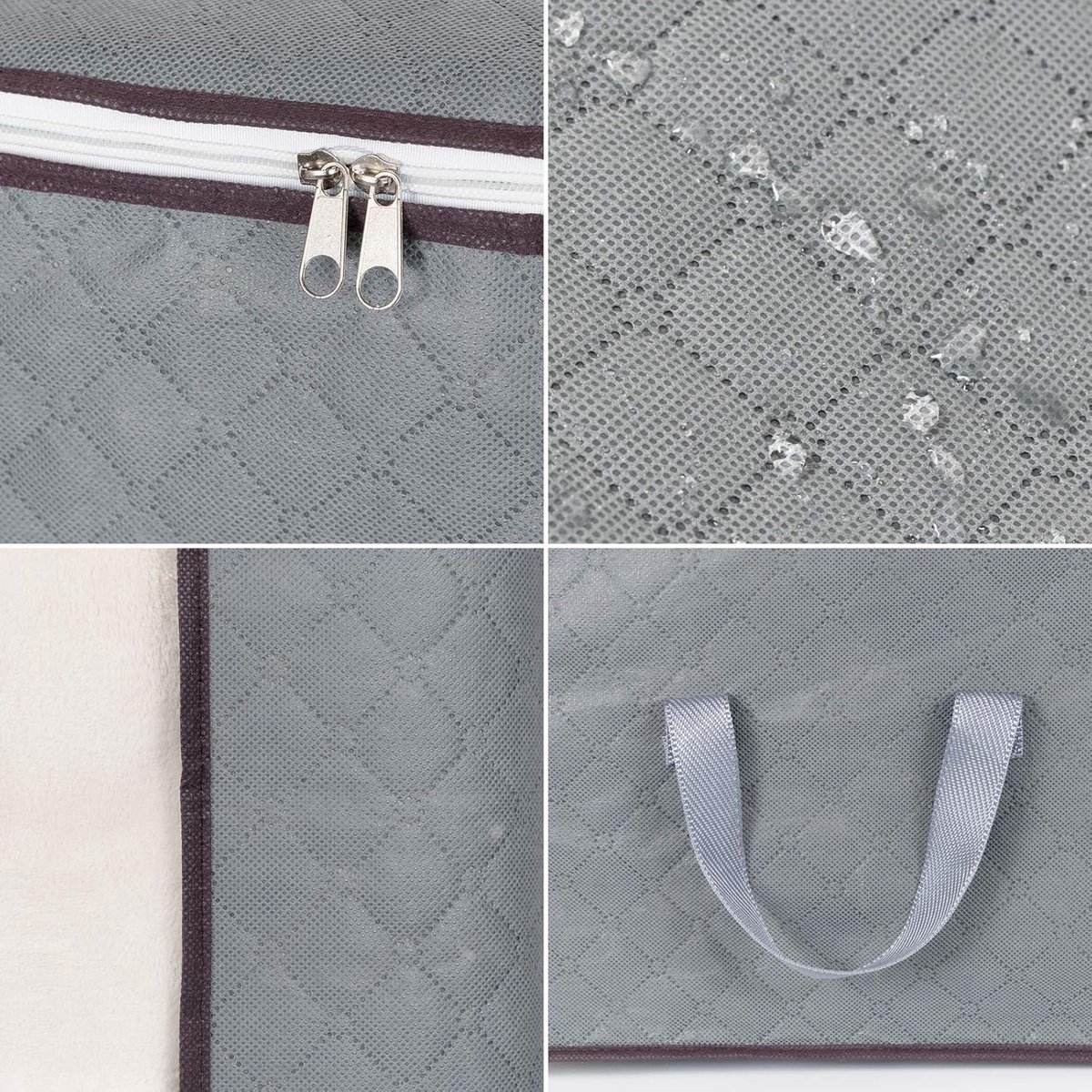 Set of 3 extra large zippered storage bags - Storage bags - with large transparent window - Handles - Affordable - Ideal for storing duvets, pillows, quilts, bedding, clothing, blankets and more - Grey - 60×40×35 cm - Image 2