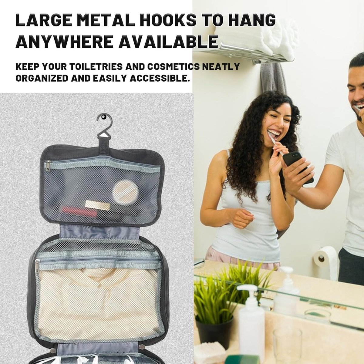 Toiletry bag - Portable hanging toiletry bag - foldable travel toiletry bag - large foldable travel bag - travel makeup bag - storage bag - with 4 compartments - waterproof toiletry bag - unisex - for vacation, shower, camping and travel - 27*18*8 cm - bl - Image 3
